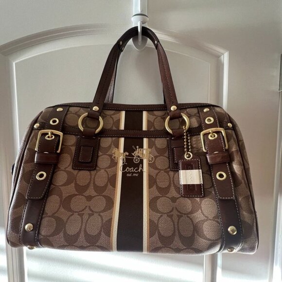 Coach Handbags - Coach Heritage Stripe Double Zip Satchel 12530 Handba